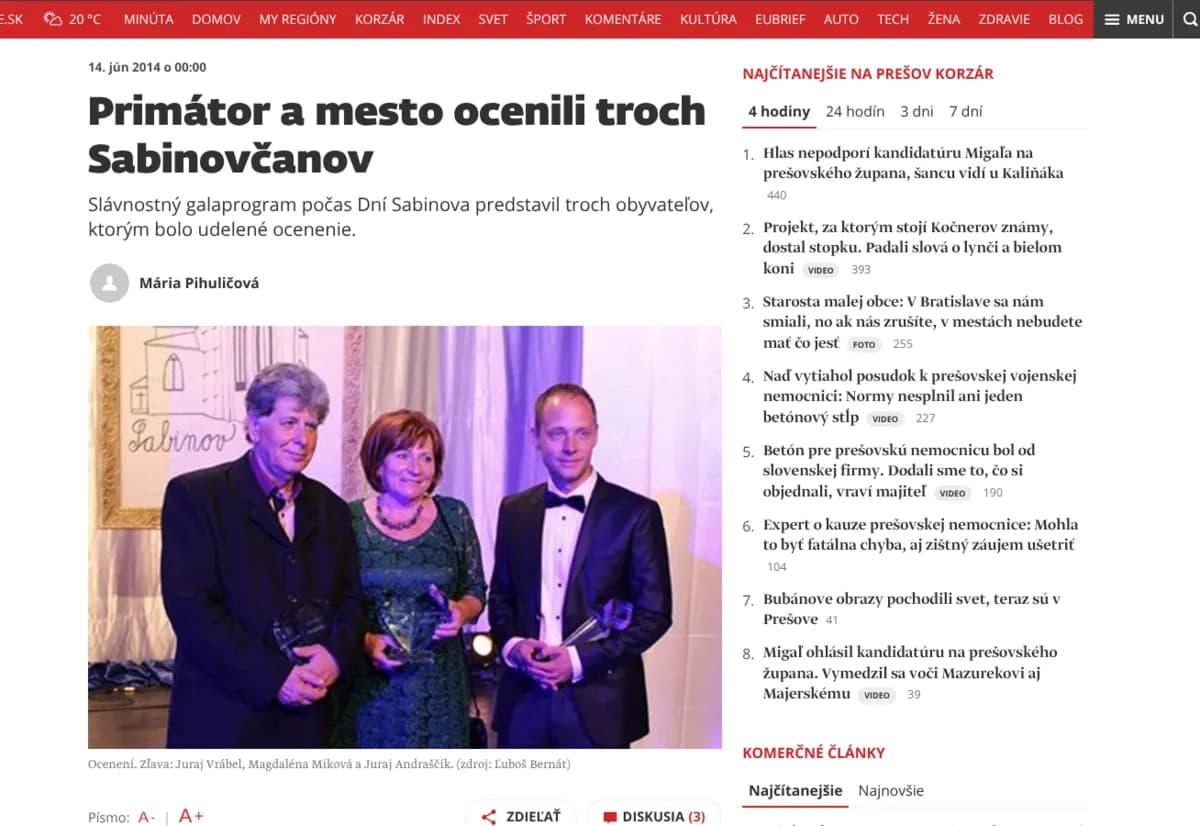 Ocenenie mesta Sabinov